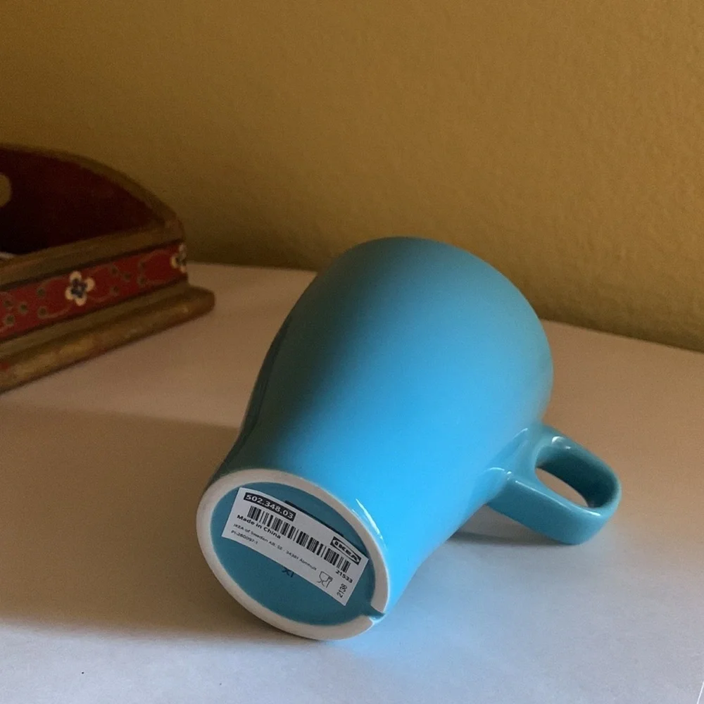 4” blue Ikea coffee cup tea glass mug new